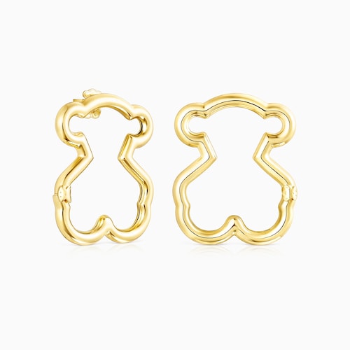 Pendientes grandes oso con ba&ntilde;o de oro 18 kt sobre plata Hold