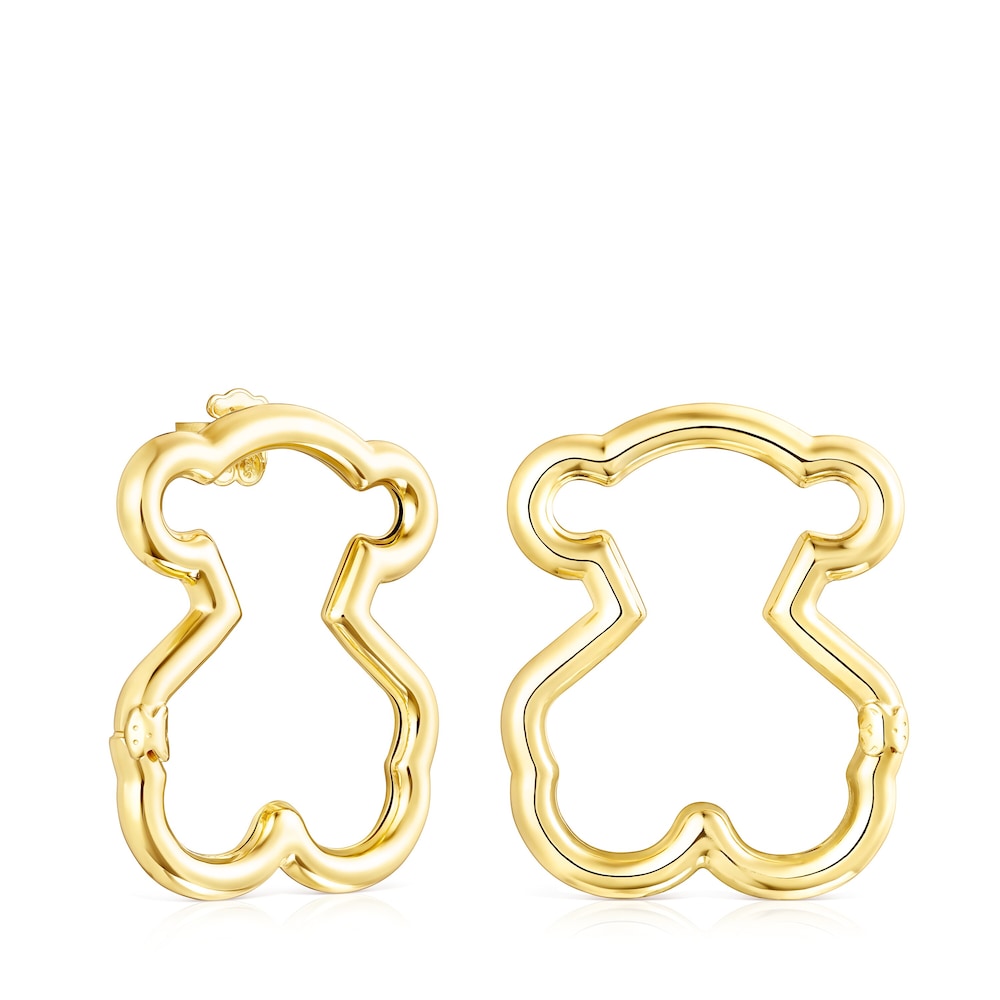 Pendientes grandes oso con baño de oro 18 kt sobre plata Hold image number 0