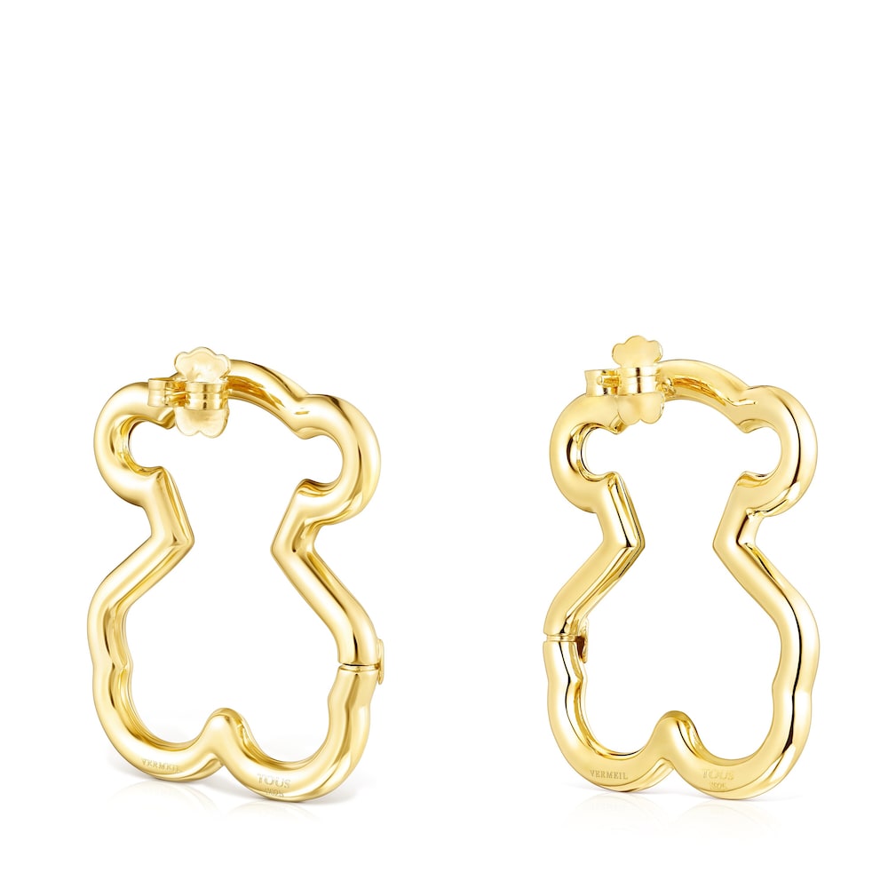 Pendientes grandes oso con ba&ntilde;o de oro 18 kt sobre plata Hold