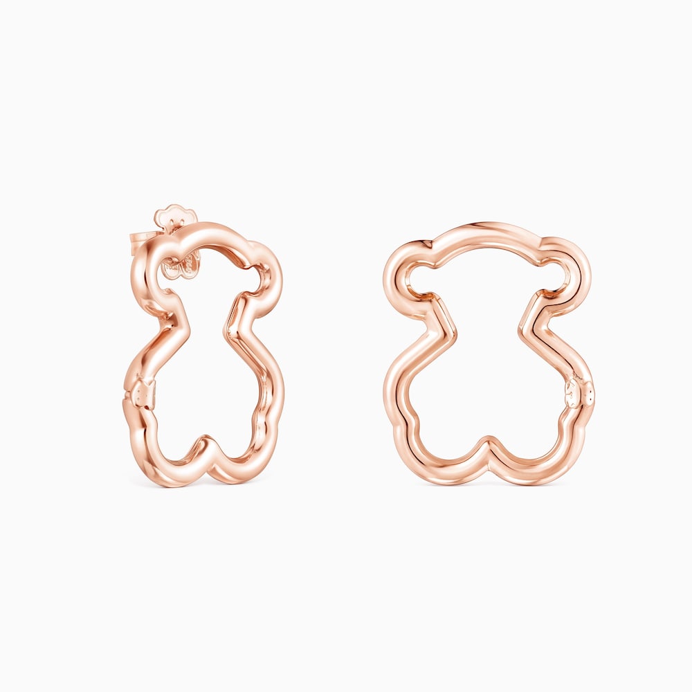 Pendientes medianos oso con ba&ntilde;o de oro rosa 18 kt sobre plata Hold