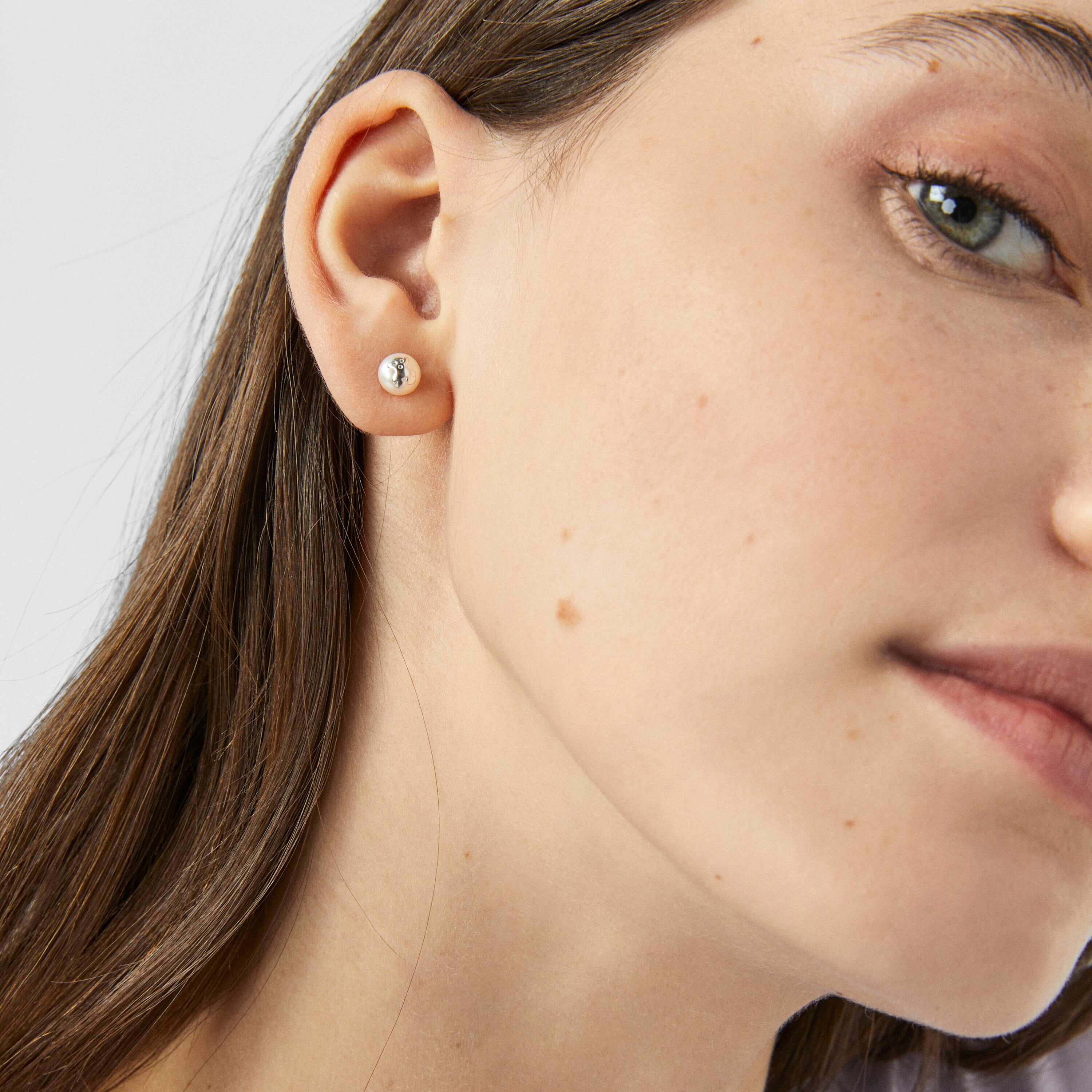 Silver and Pearl Icon Pearl Earrings