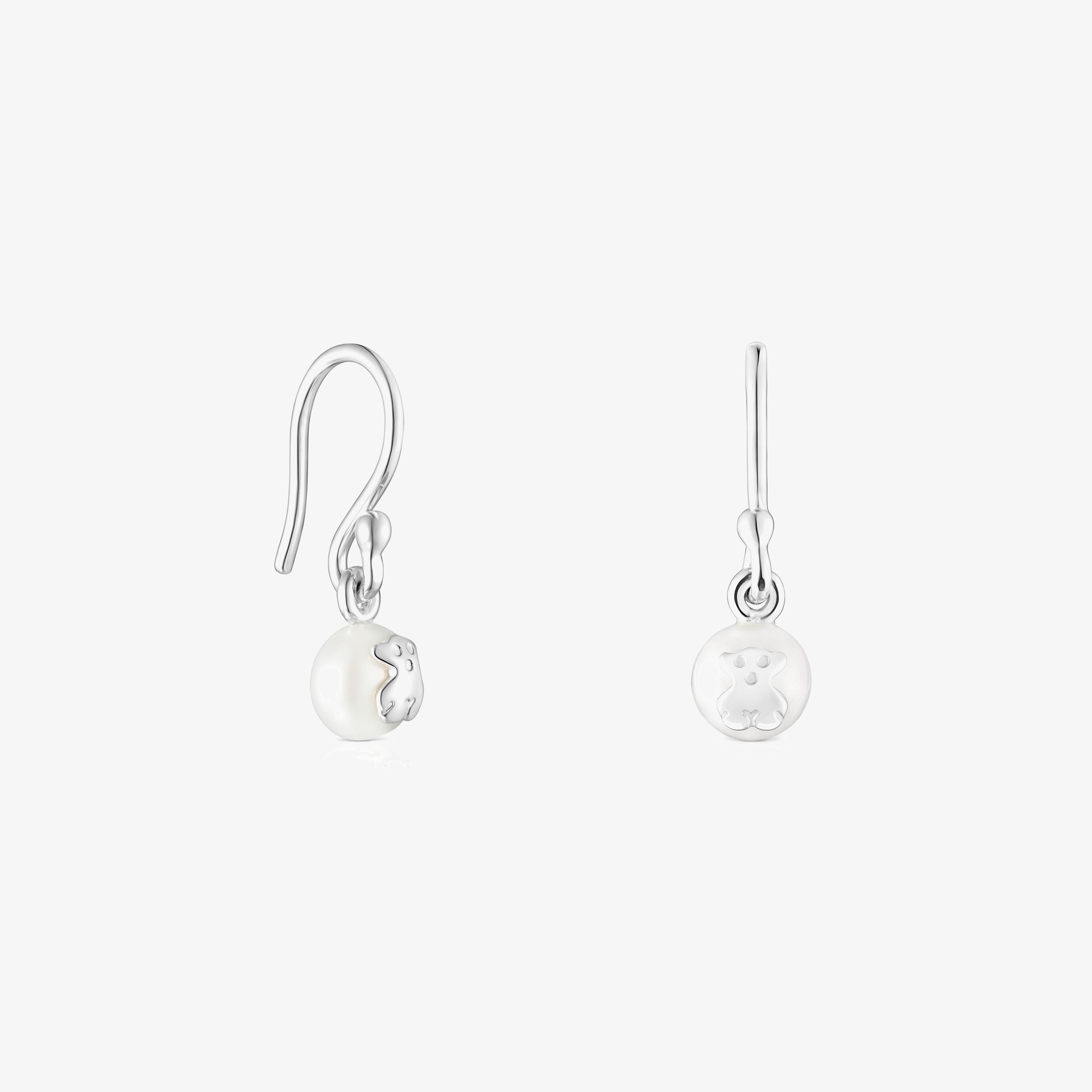 Short Silver and Pearl Icon Pearl Earrings
