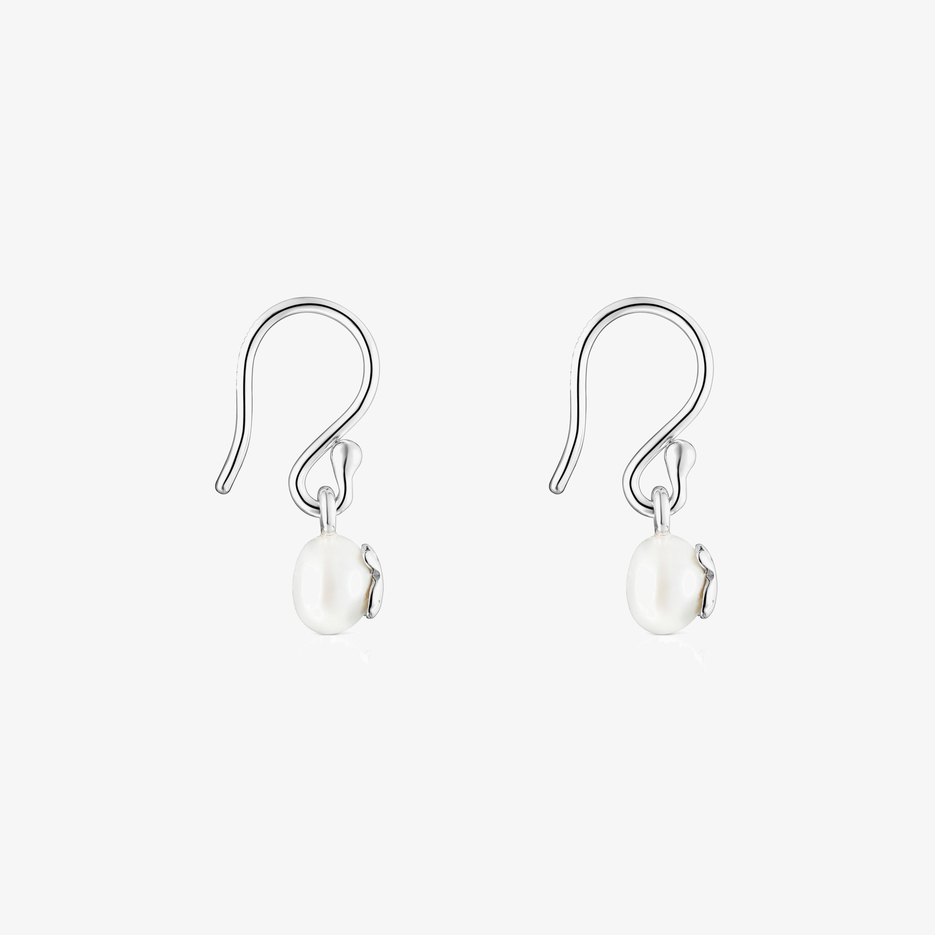 Short Silver and Pearl Icon Pearl Earrings