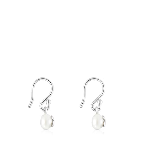 Short Silver and Pearl Icon Pearl Earrings