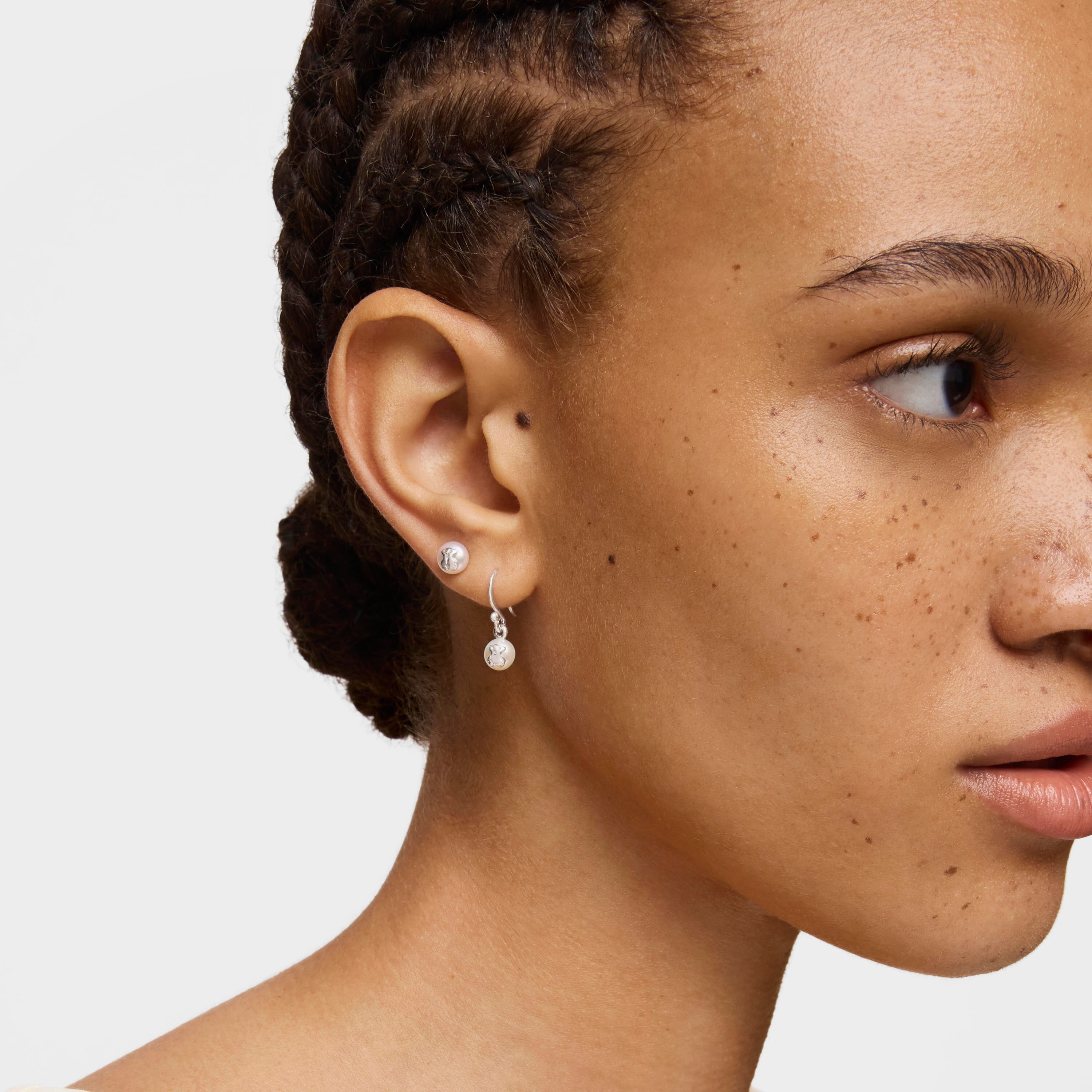 Short Silver and Pearl Icon Pearl Earrings