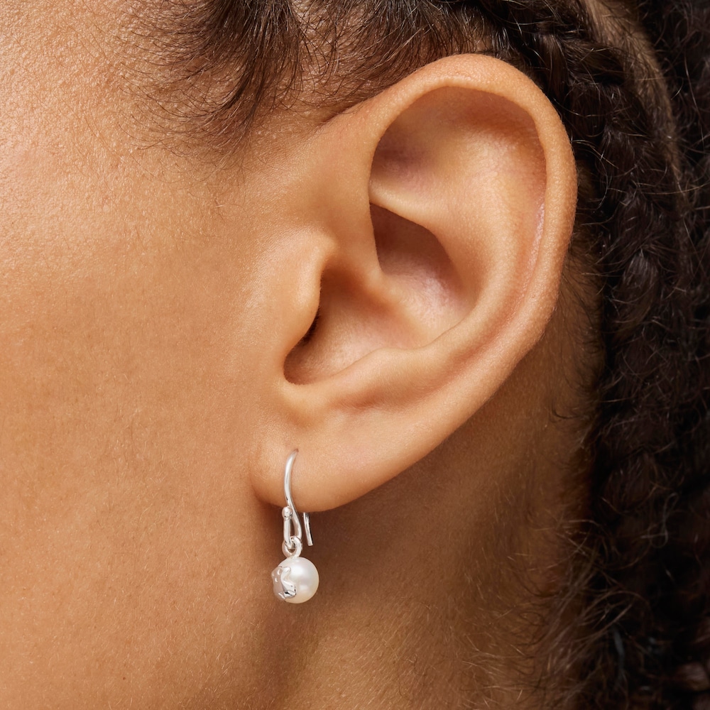 Pendientes cortos de plata y perla Icon Pearl