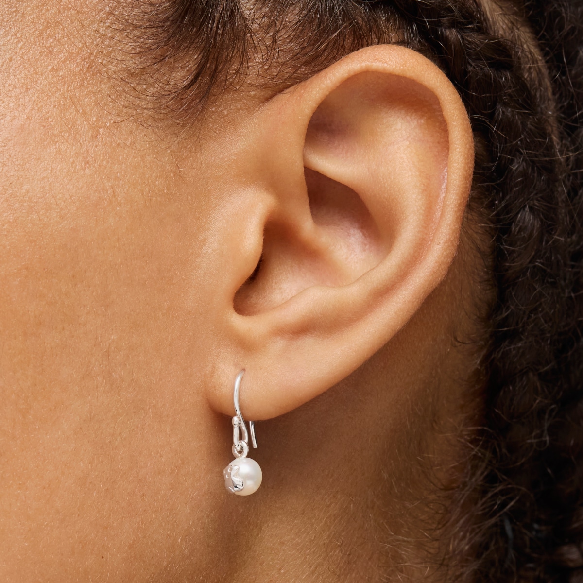 Short Silver and Pearl Icon Pearl Earrings