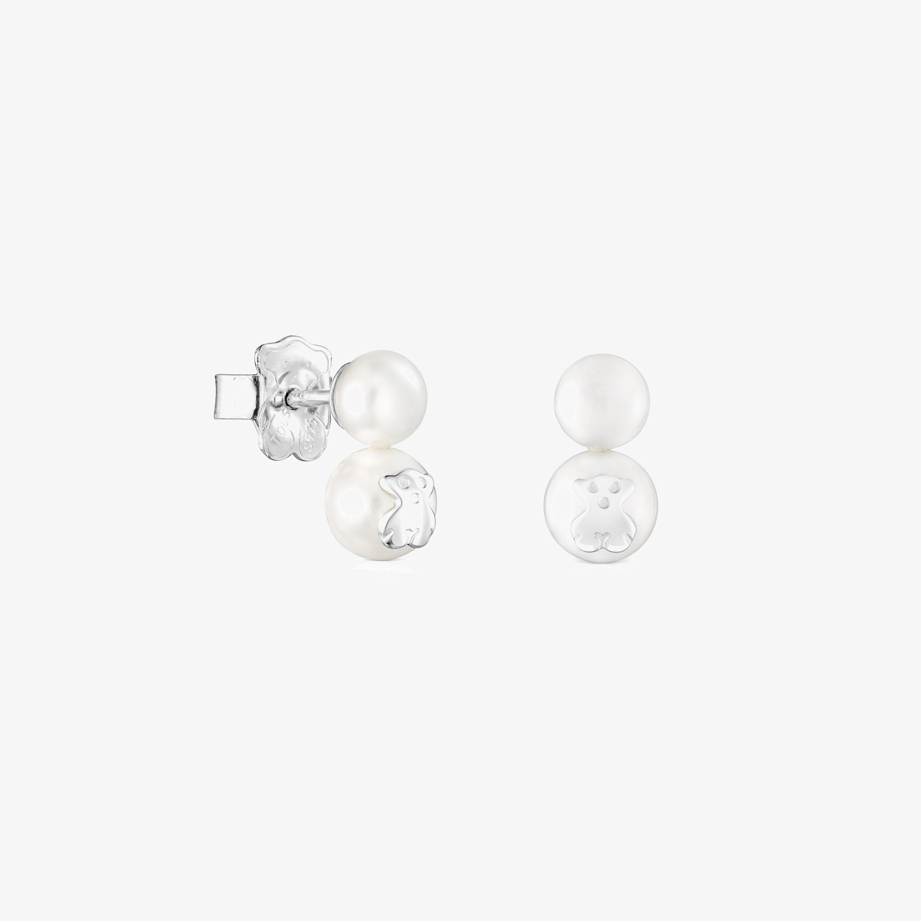 Silver and Pearl Icon Pearl Earrings