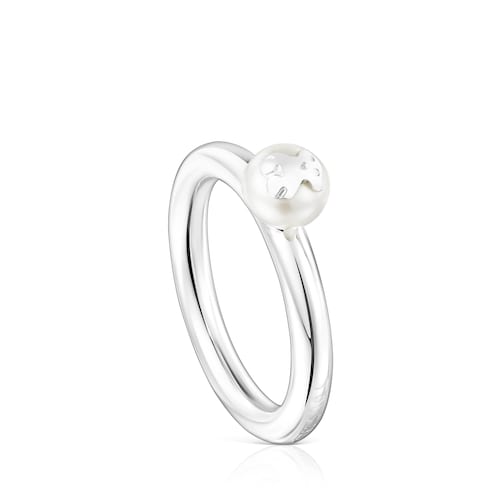 Anillo de plata y perla motivo oso Icon Pearl