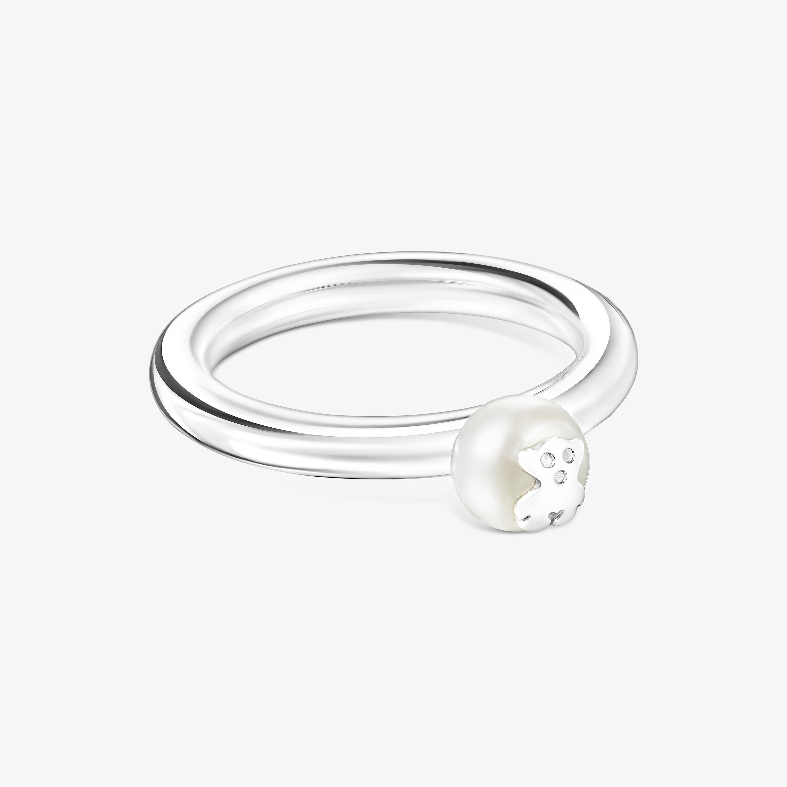 Silver and Pearl TOUS Icon Ring with Bear motif