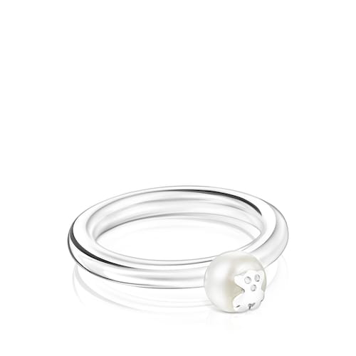 Anillo de plata y perla motivo oso Icon Pearl