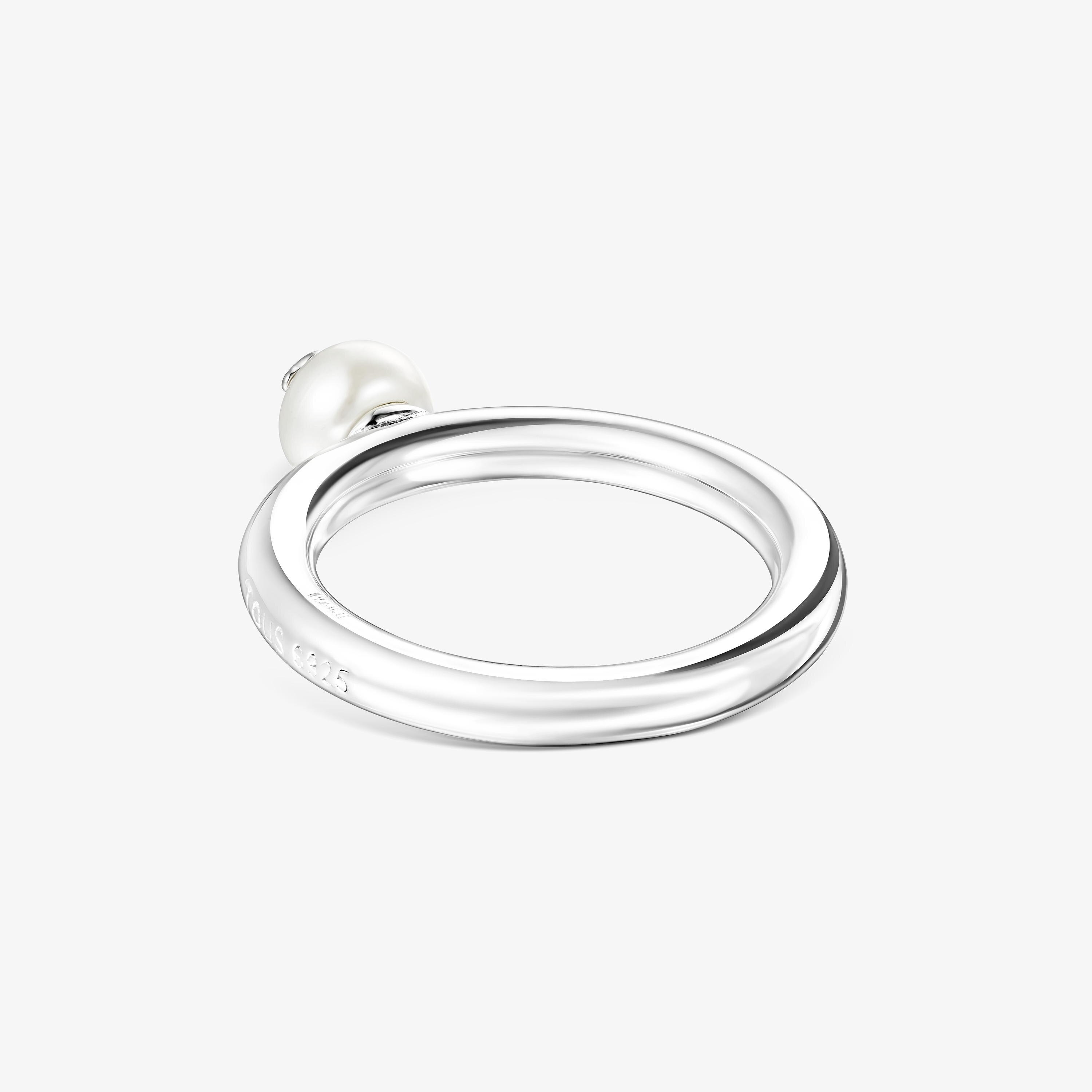 Silver and Pearl TOUS Icon Ring with Bear motif