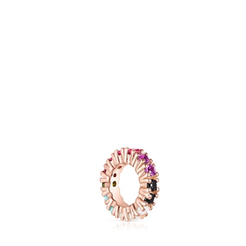 Anilla con baño de oro rosa 18 kt sobre plata y gemas Straight