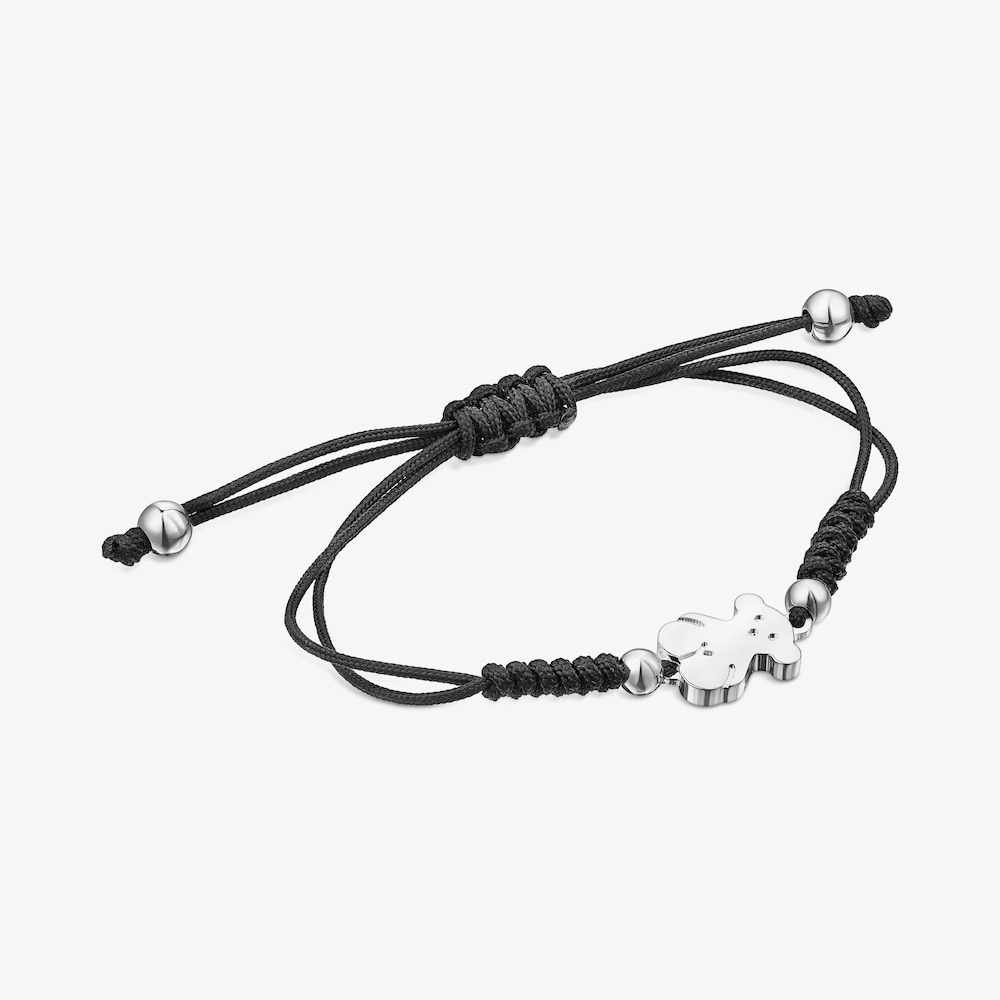 Pulsera oso de plata y cord&oacute;n negro Sweet Dolls