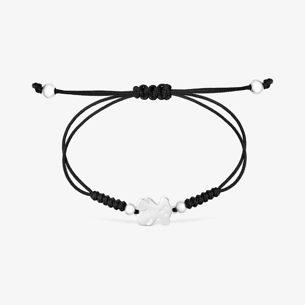 Pulsera oso de plata y cord&oacute;n negro Sweet Dolls