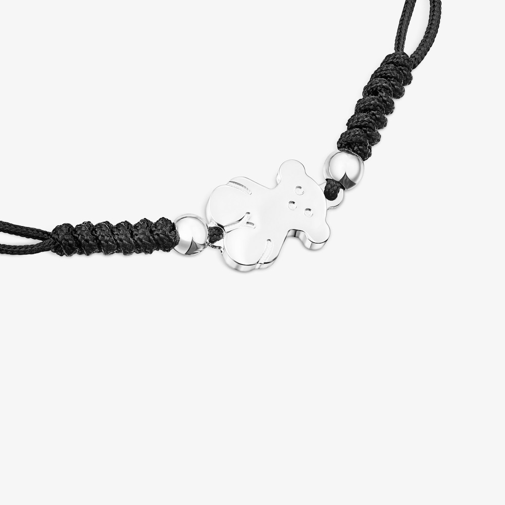 Pulsera oso de plata y cord&oacute;n negro Sweet Dolls
