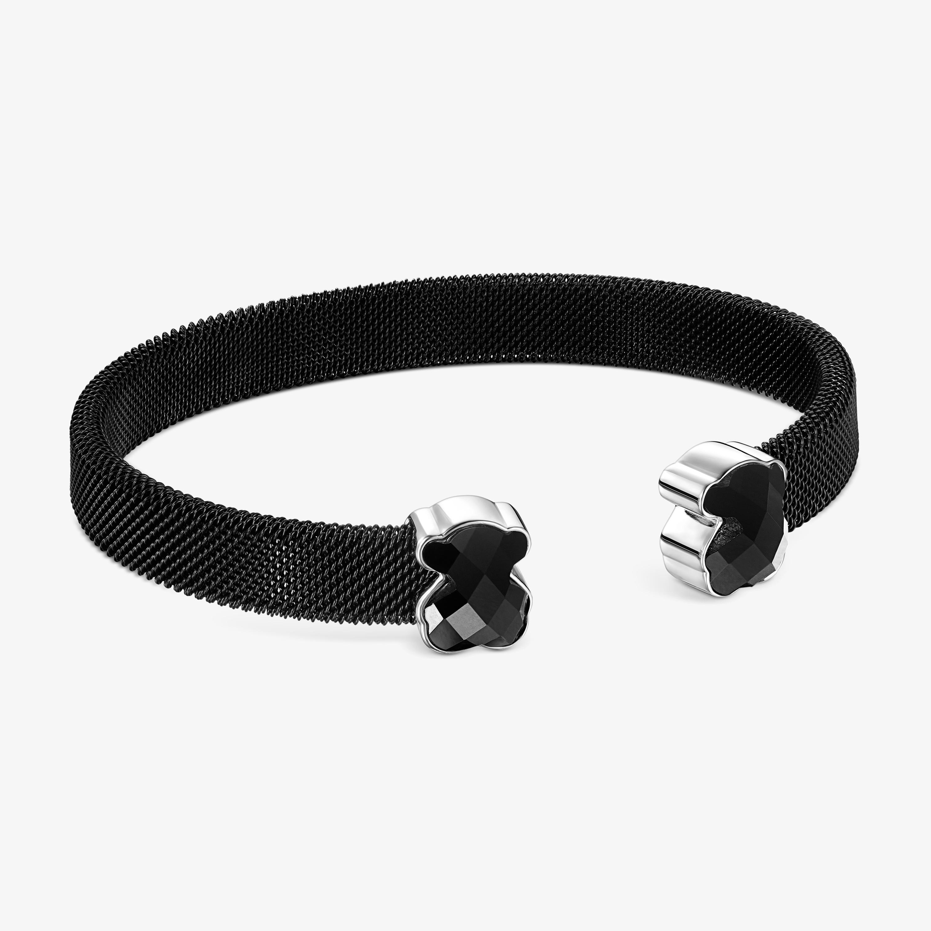 Black IP Steel Mesh Color Bracelet with Onyx