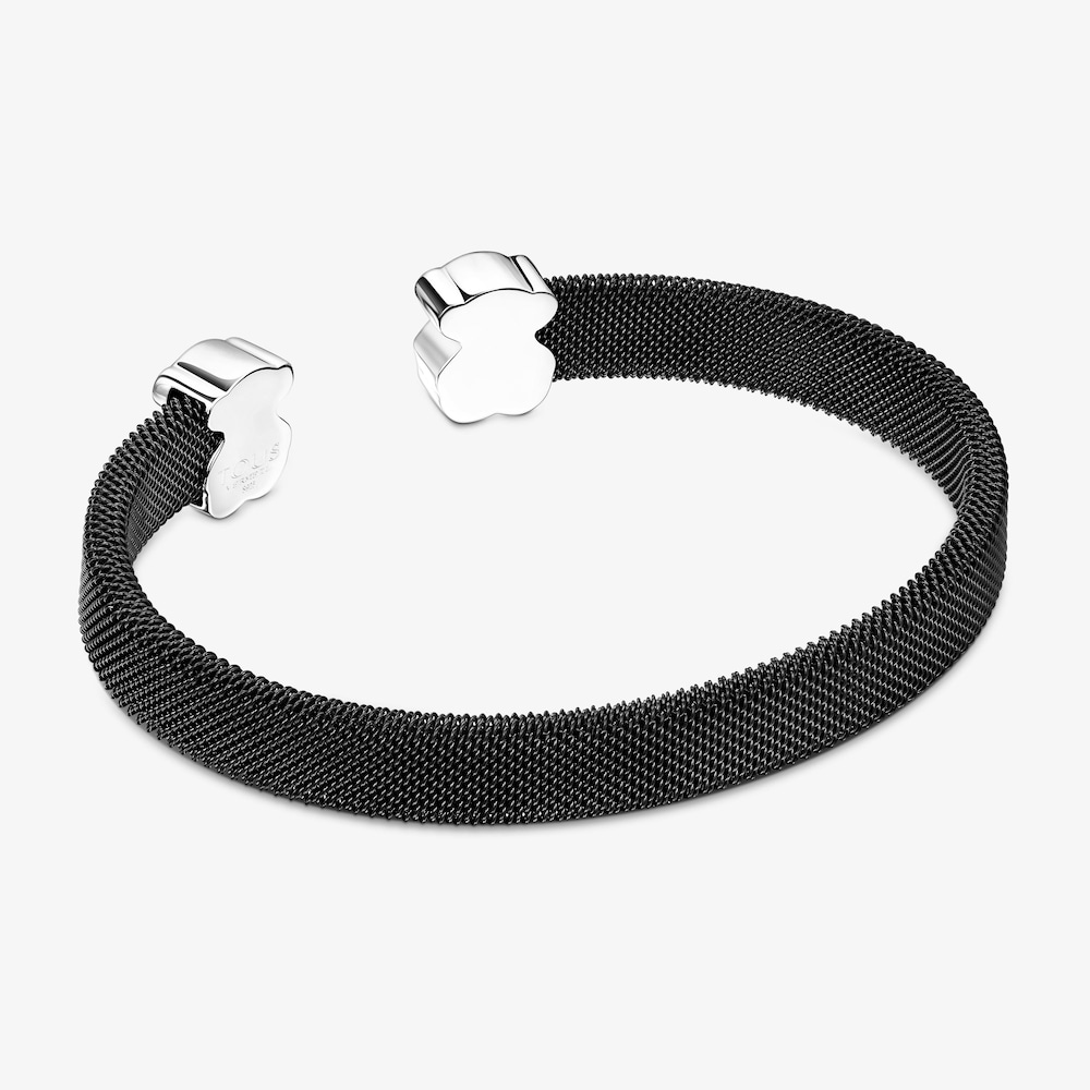 Tous Mesh Color - Otwarta bransoletka ze stali szlachetnej i srebra z onyksami