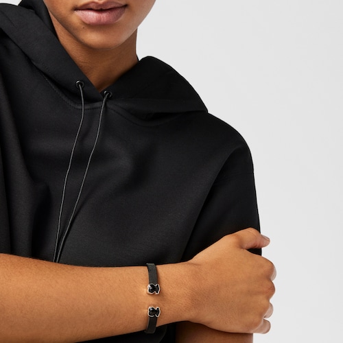 Tous Mesh Color - Otwarta bransoletka ze stali szlachetnej i srebra z onyksami