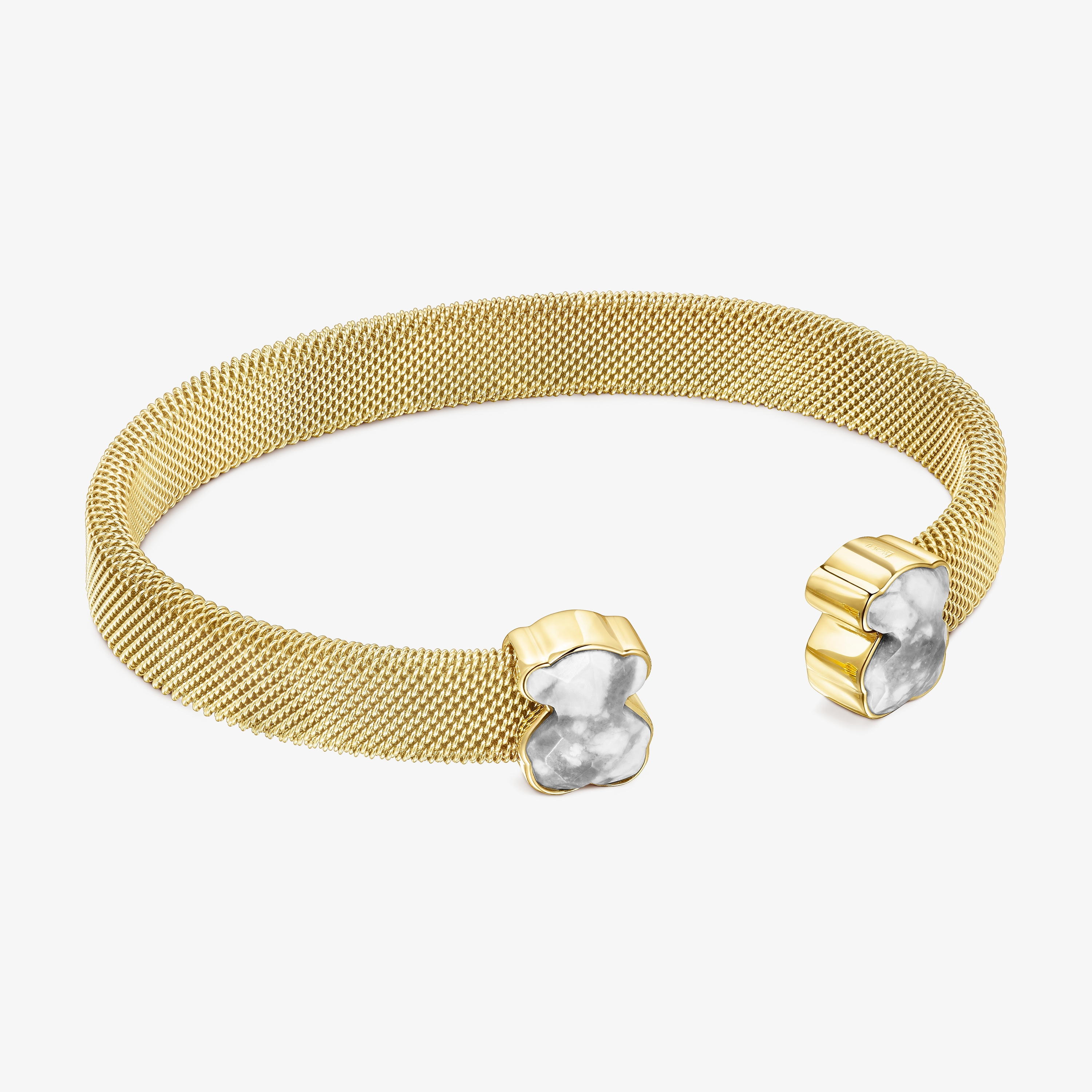 Gold-colored IP Steel Mesh Color Bracelet with Howlite