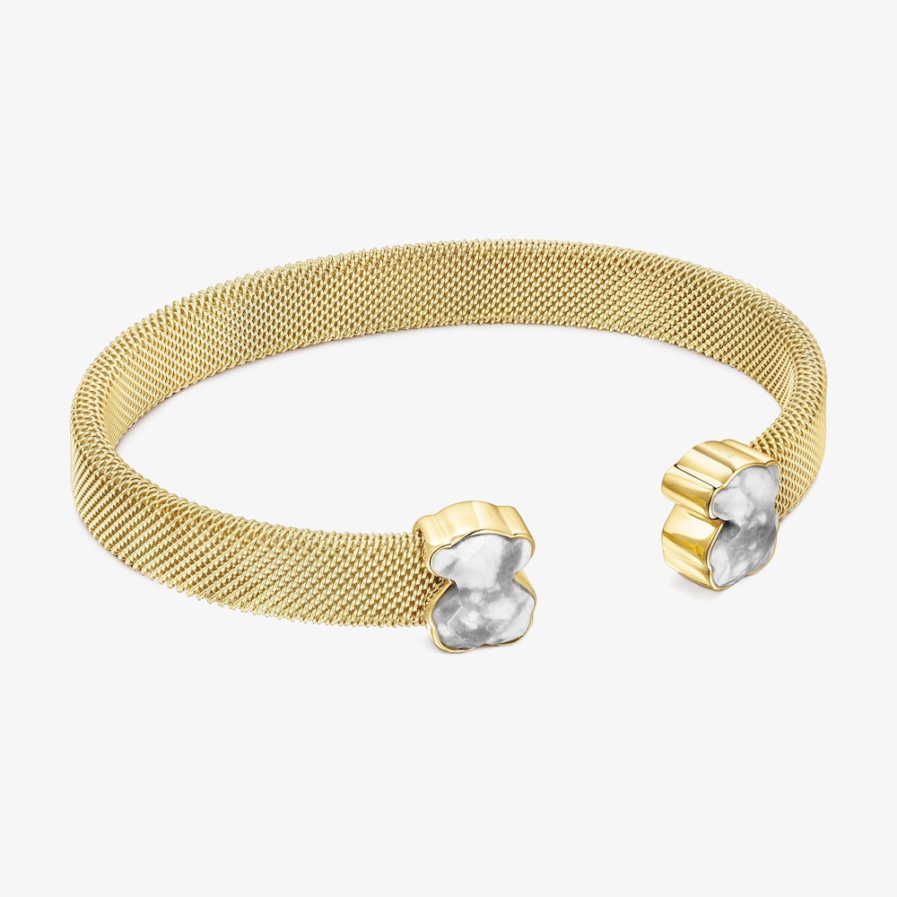Gold-colored IP Steel Mesh Color Bracelet with Howlite