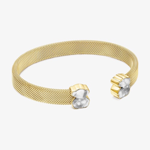Pulsera de acero IP dorado y howlita Mesh Color