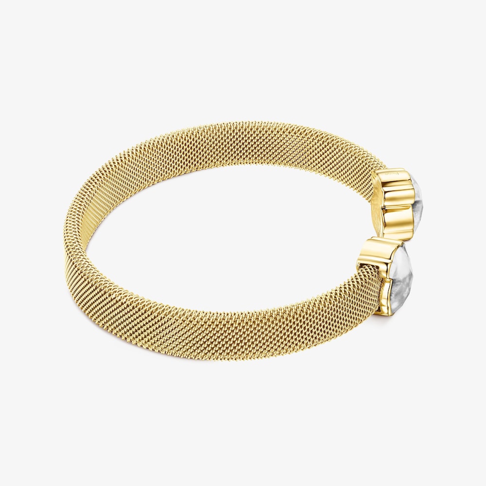 Gold-colored IP Steel Mesh Color Bracelet with Howlite