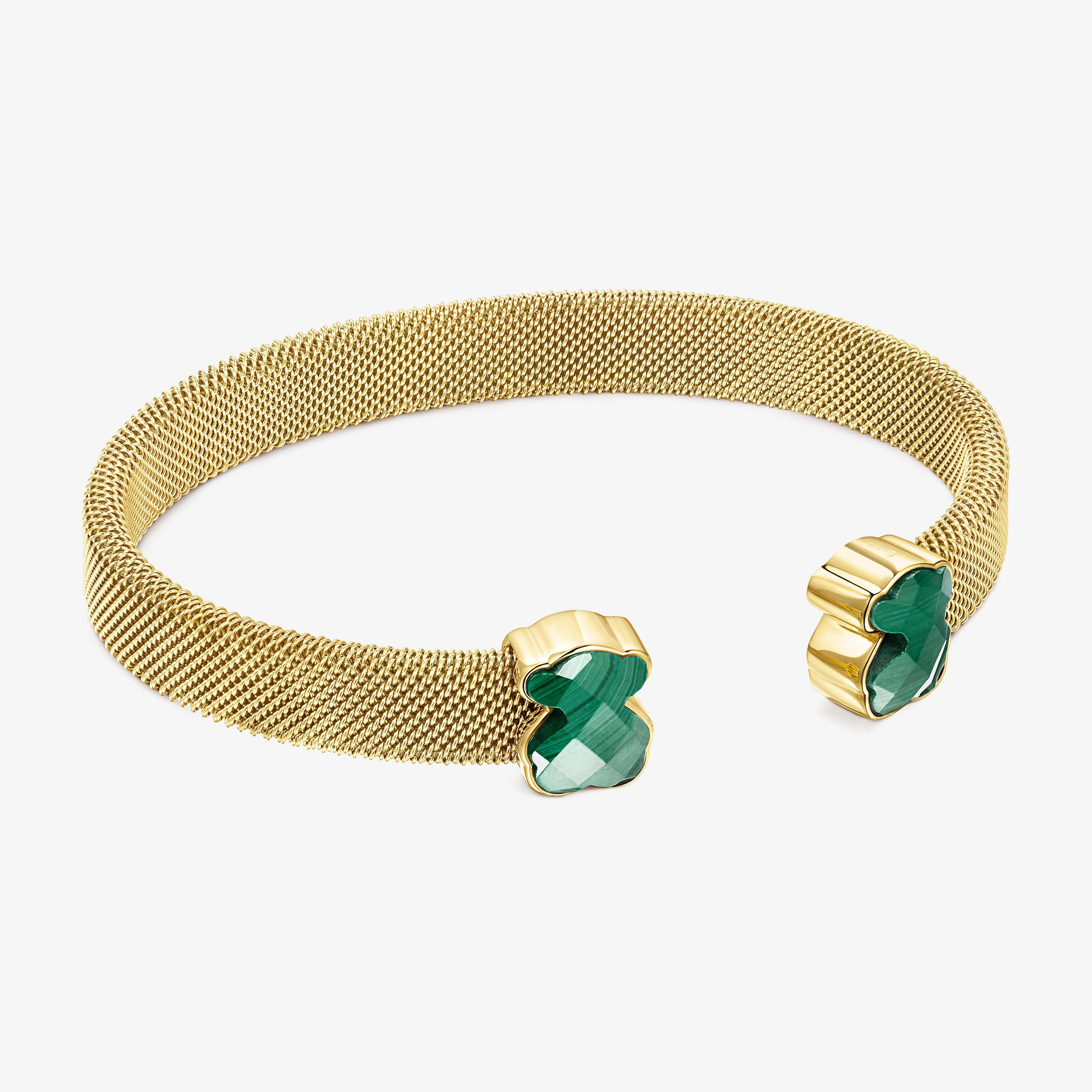 Gold-colored IP Steel Mesh Color Bracelet with Malachite