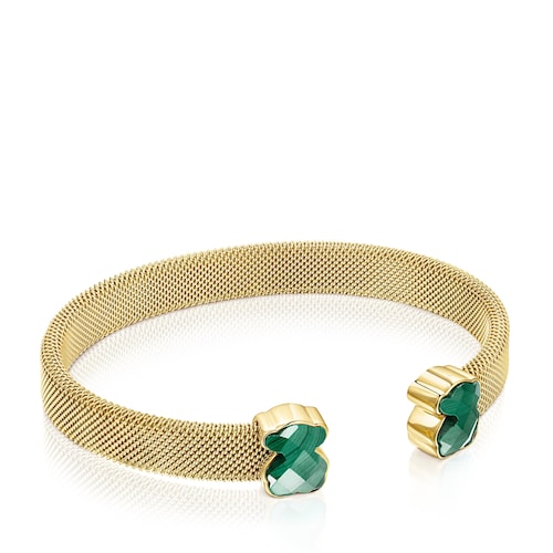 Gold-colored IP Steel Mesh Color Bracelet with Malachite