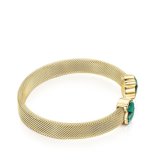 Gold-colored IP Steel Mesh Color Bracelet with Malachite