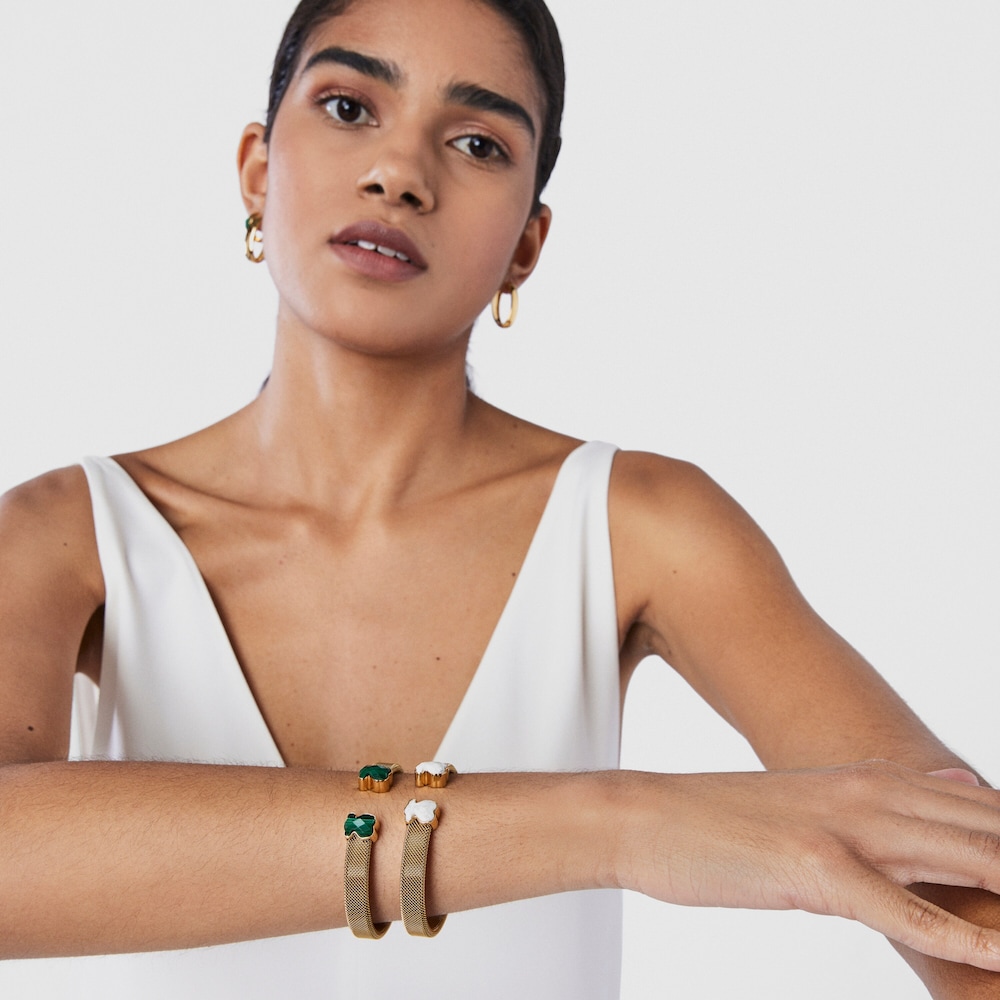 Gold-colored IP Steel Mesh Color Bracelet with Malachite