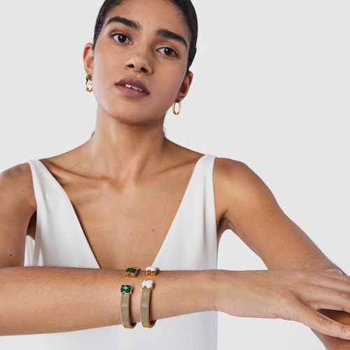 Gold-colored IP Steel Mesh Color Bracelet with Malachite