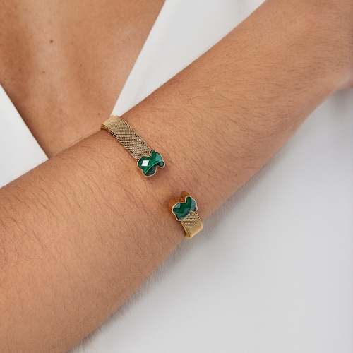 Gold-colored IP Steel Mesh Color Bracelet with Malachite
