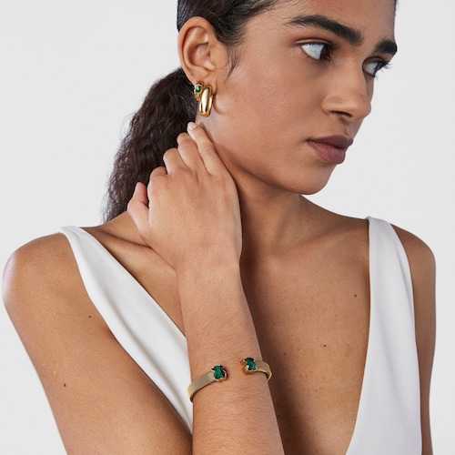 Gold-colored IP Steel Mesh Color Bracelet with Malachite