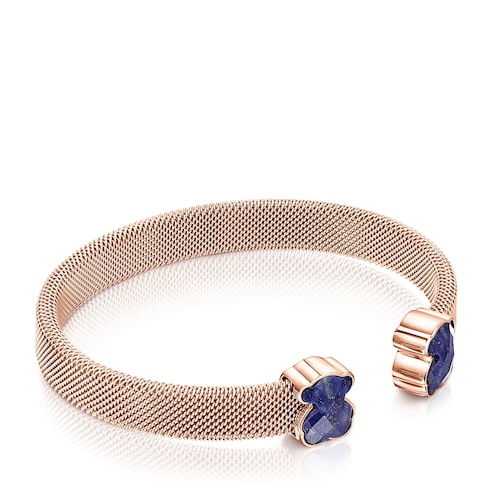 Pulsera de acero IP rosado y lapislázuli Mesh Color