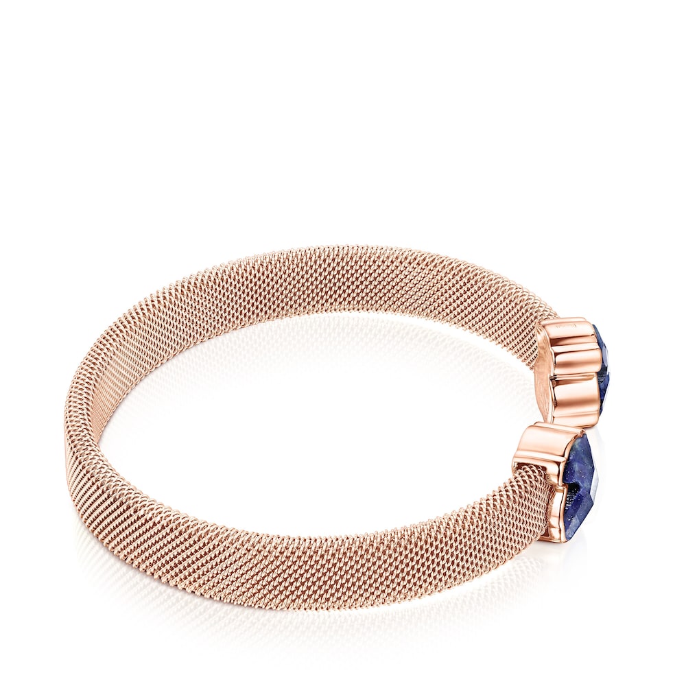 Pulsera de acero IP rosado y lapisl&aacute;zuli Mesh Color