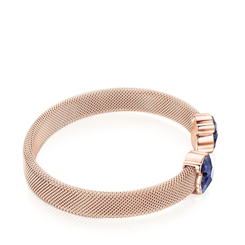 Pulsera de acero IP rosado y lapislázuli Mesh Color