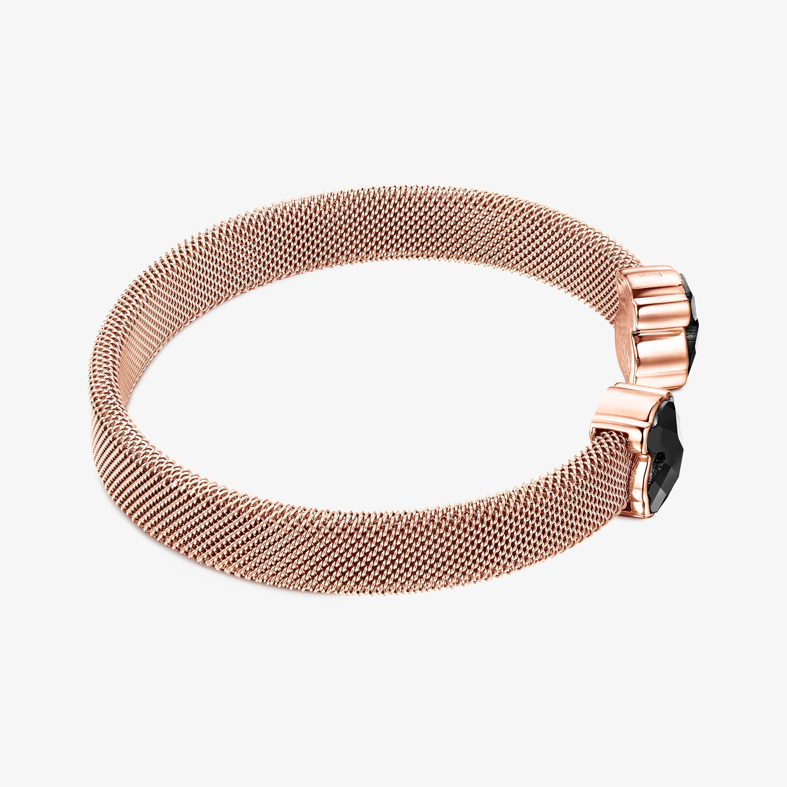 Rose IP Steel Mesh Color Bracelet with Onyx