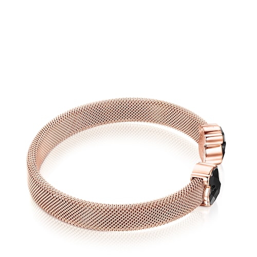 Rose IP Steel Mesh Color Bracelet with Onyx
