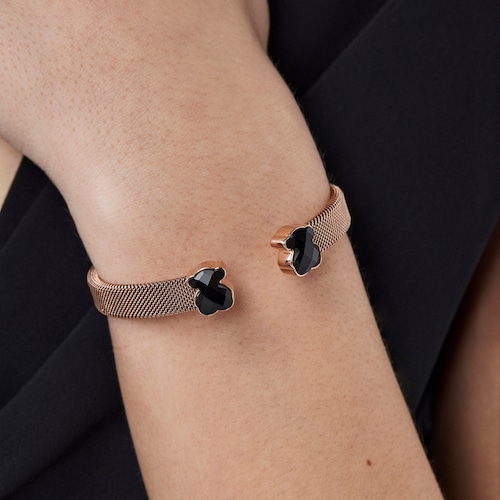Rose IP Steel Mesh Color Bracelet with Onyx