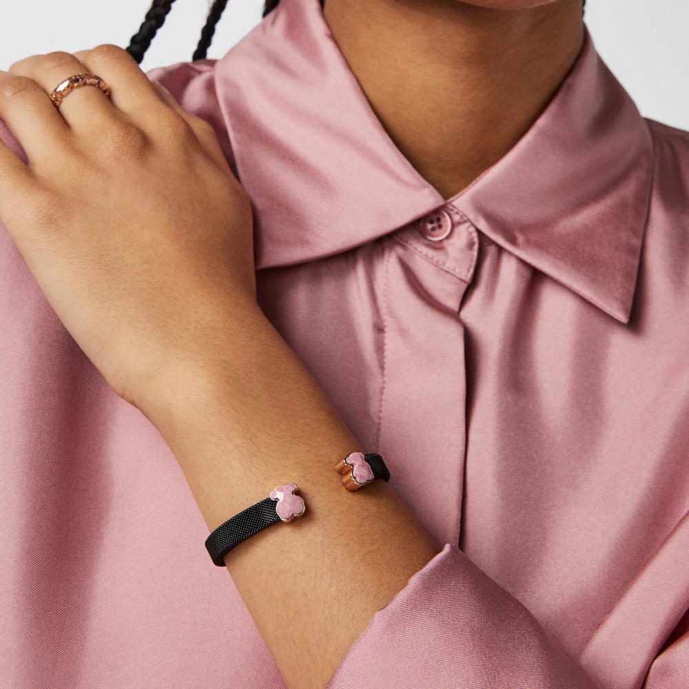 Pulsera de acero IP negro y rodonita Mesh Color