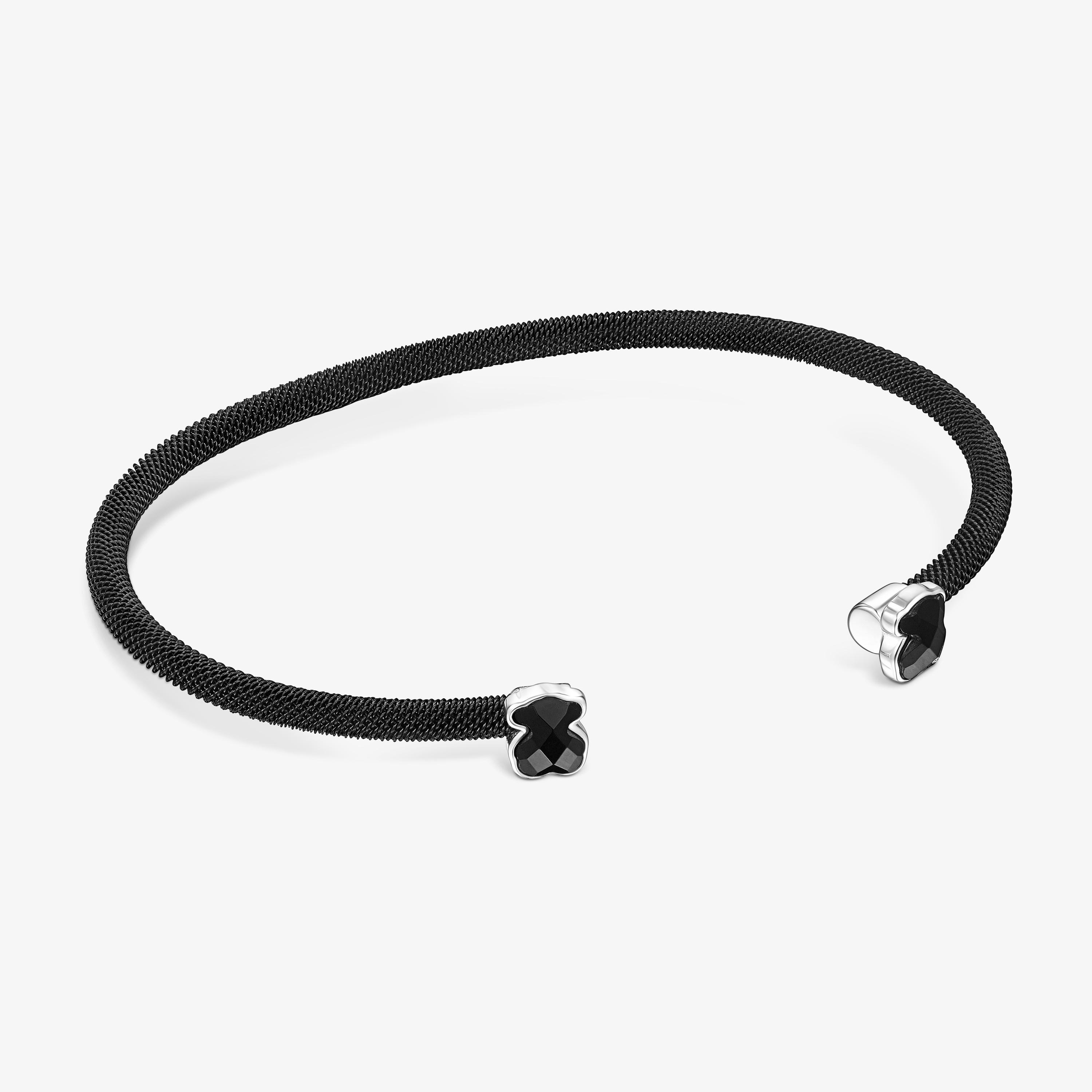 Fine black IP Steel Mesh Color Bracelet with Onyx