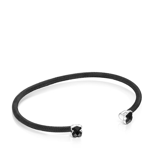 Fine black IP Steel Mesh Color Bracelet with Onyx