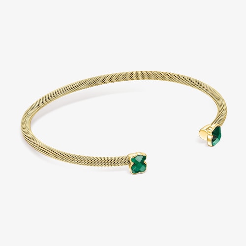 Fine gold-colored IP Steel Bracelet with Malachite