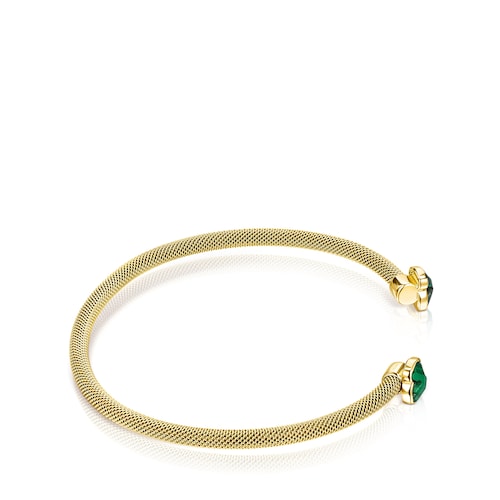 Pulsera estrecha de acero IP dorado y malaquita Mesh Color