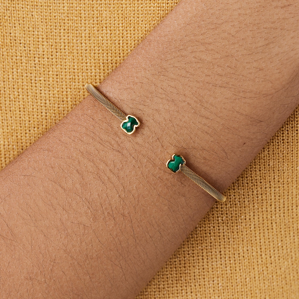 Fine gold-colored IP Steel Bracelet with Malachite