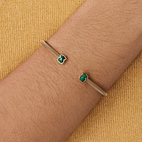 Pulsera estrecha de acero IP dorado y malaquita Mesh Color