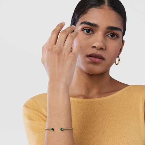 Pulsera estrecha de acero IP dorado y malaquita Mesh Color