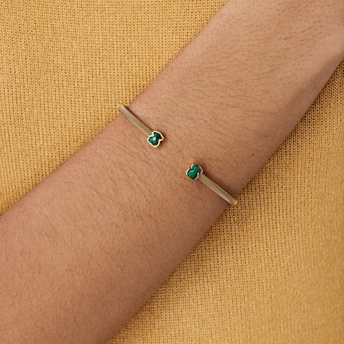 Pulsera estrecha de acero IP dorado y malaquita Mesh Color