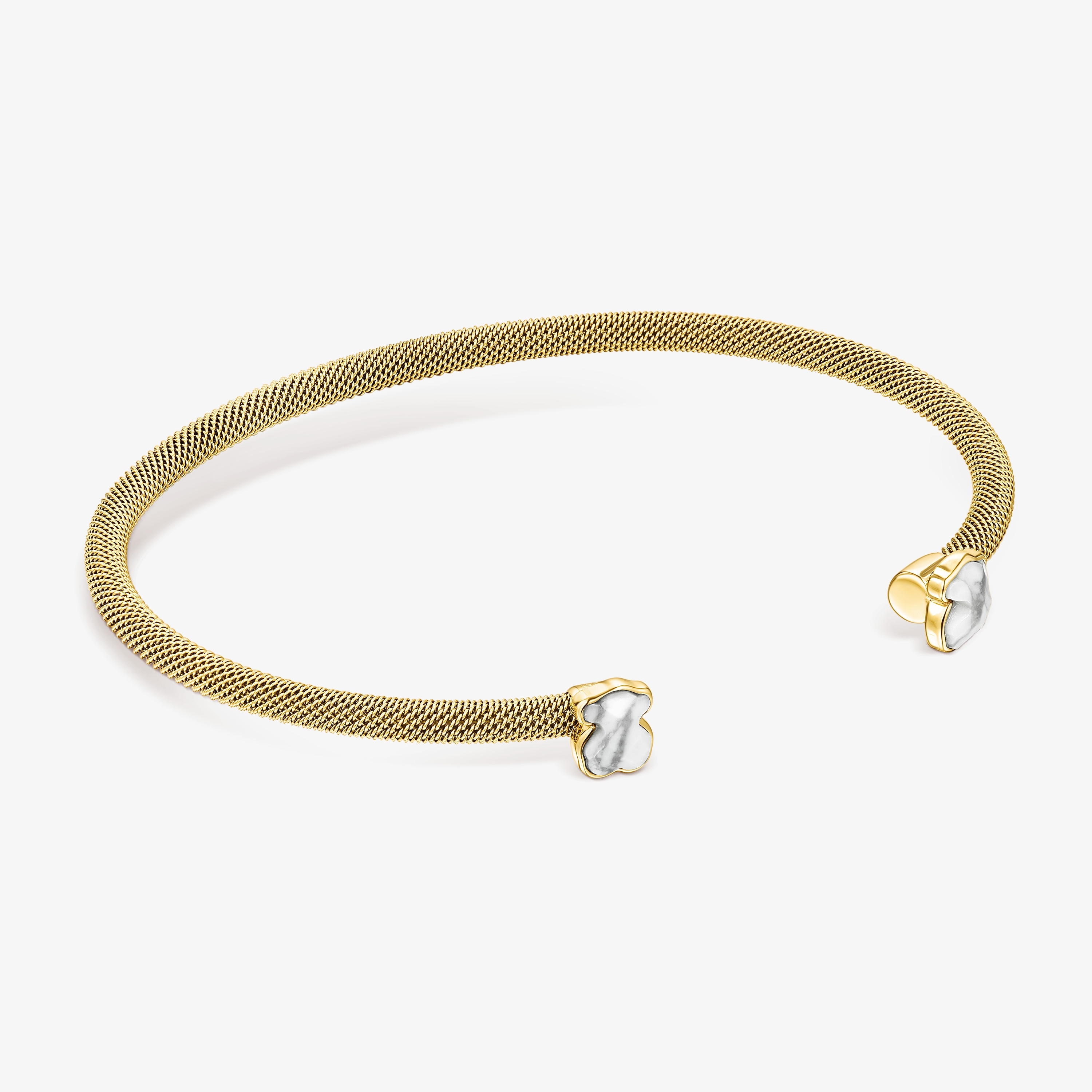 Fine gold-colored IP Steel Mesh Color Bracelet with Howlite